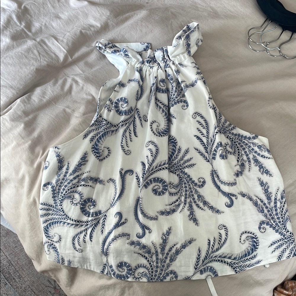 Banana Republic Gray and Blue Ruched Halter Tank Top